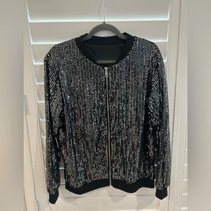 Black with Silver Sequence Zip-Up Jacket